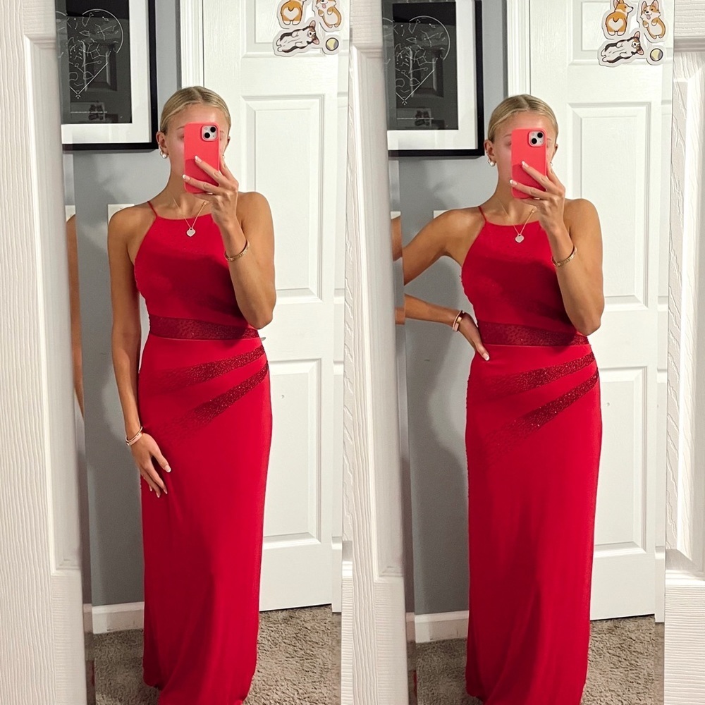 De Laru Hot Pink High Neck Prom Dress